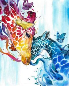 Colourful Giraffe And Her Babe - Animals  Painting By Numbers