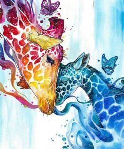 Colourful Giraffe And Her Babe - Animals  Painting By Numbers