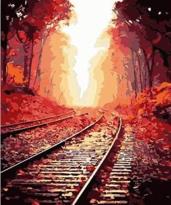 Railway in the maple forest - Landscape Painting By Numbers