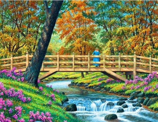 Wooden Bridge Forest - Landscape Painting By Numbers