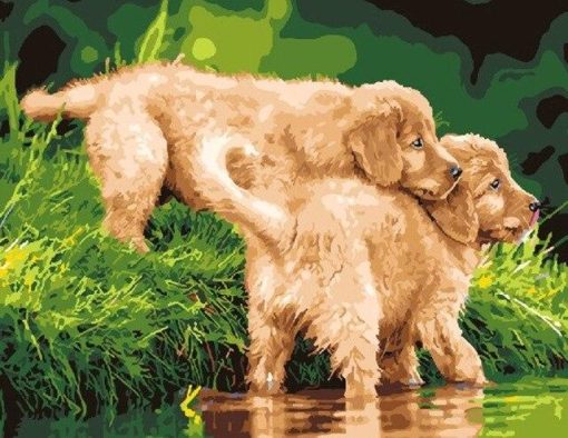 Puppies In The River paint by numbers