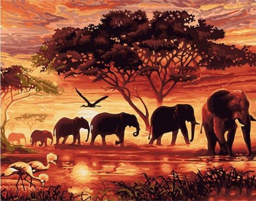 Elephants Landscape Canvas Painting Unique - DIY Paint By Numbers - Numeral Paint