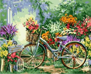 Painting By Numbers Bicycle Flowers Kits City - DIY Paint By Numbers - Numeral Paint