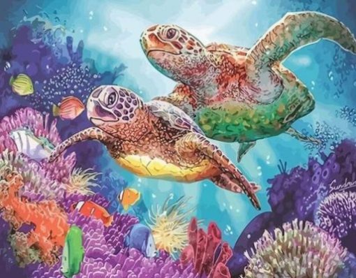 Turtle Family Undersea Paint By Numbers