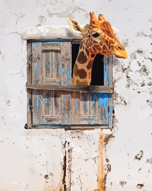 Giraffe Looking Through Window Paint By Numbers