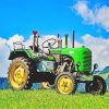 Green Tractor In Field Paint By Numbers