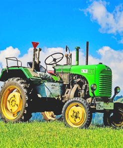 Green Tractor In Field Paint By Numbers