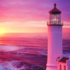 Lighthouse with Pink Purple Sky Paint By Numbers