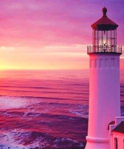 Lighthouse with Pink Purple Sky Paint By Numbers