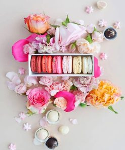 Pink Macarons With Flowers Paint By Numbers