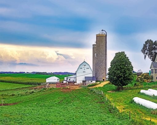 Beautiful Green Farm Paint By Numbers