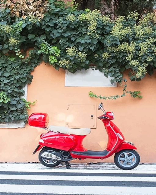 Vespa Red Scooter Paint By Numbers