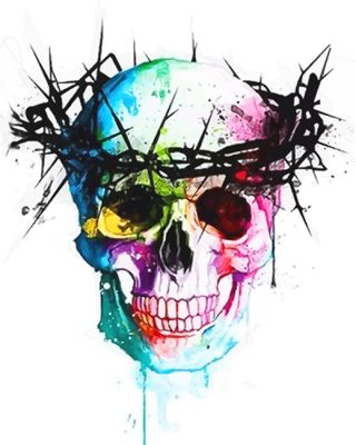 Colorful Skull With Thorns Crown Paint By Numbers