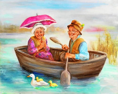 Old Couple On Boat Paint by numbers