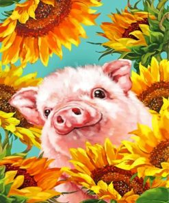 Pig With Sunflowers Paint by numbers