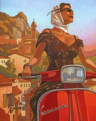 Vintage Girl On Vespa paint by number