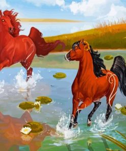 Horses In Pond Paint by numbers