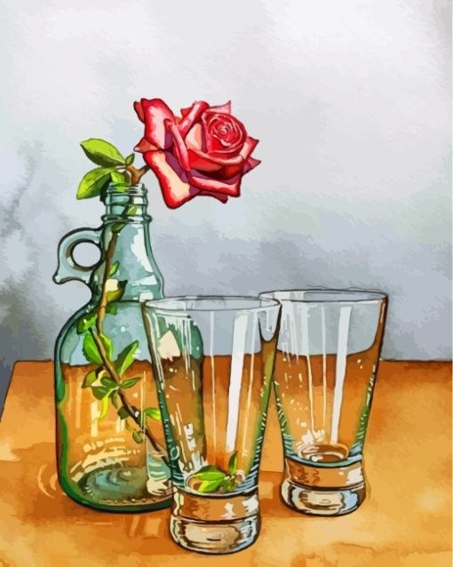 Rose In Glass Bottle Paint by numbers