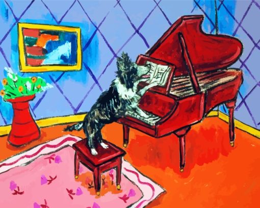 Collie Dog Playing Piano Paint by numbers