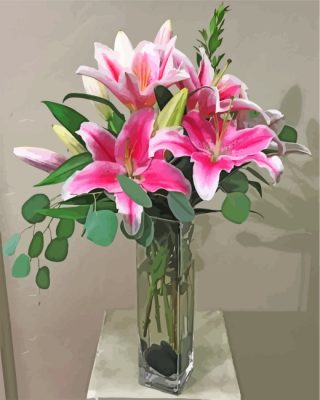 Pink Lilies In Vase Paint by numbers