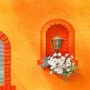 Lantern and Plants On Orange Wall Paint by numbers