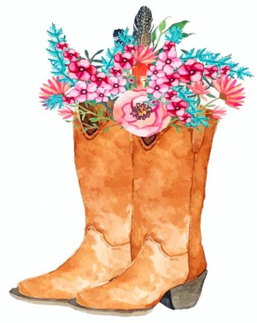 brown-boot-and-flowers-paint-by-numbers