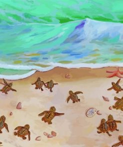 Baby Turtles By Beach Paint By Numbers