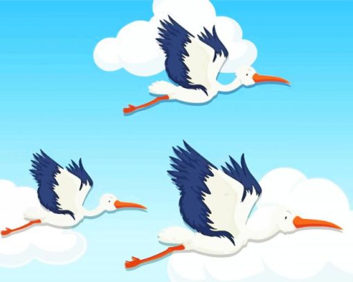 Cartoon Herons Flying Paint By Numbers