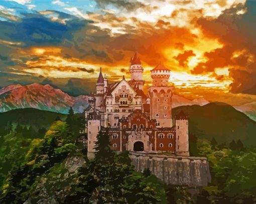 Castle Landscape At Sunset Paint By Numbers