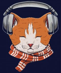 Cat With Headphones Illustration Paint By Numbers