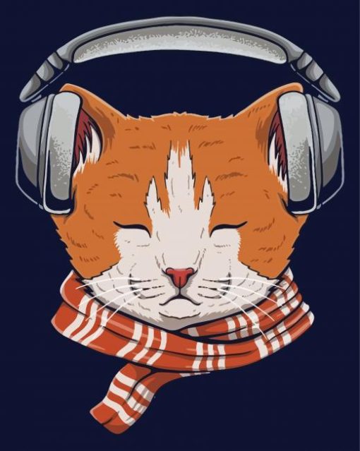 Cat With Headphones Illustration Paint By Numbers