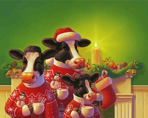 Christmas Cow Family Paint By Numbers