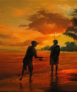 Father And Son Fishing Silhouette Art Paint By Numbers