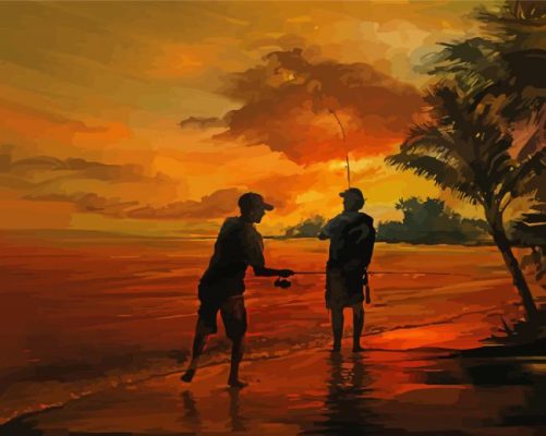 Father And Son Fishing Silhouette Art Paint By Numbers