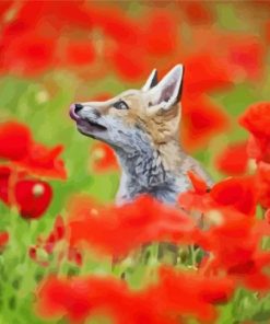 Fox In Red Flowers Paint By Numbers