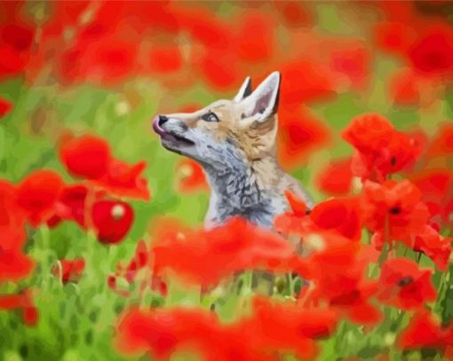 Fox In Red Flowers Paint By Numbers