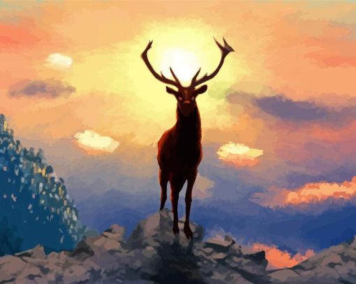 Mountain Sunrise Deer Paint By Numbers