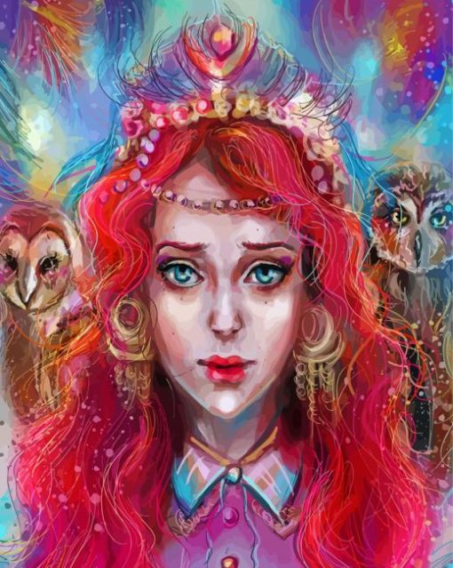 Red Headed Girl With Owl Paint By Numbers