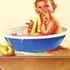 Vintage Child Bathing Paint By Numbers