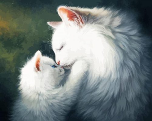 White Kissing Cats Paint By Numbers