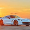 White Corvette With Sunset Paint By Numbers