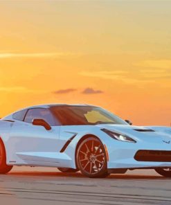 White Corvette With Sunset Paint By Numbers