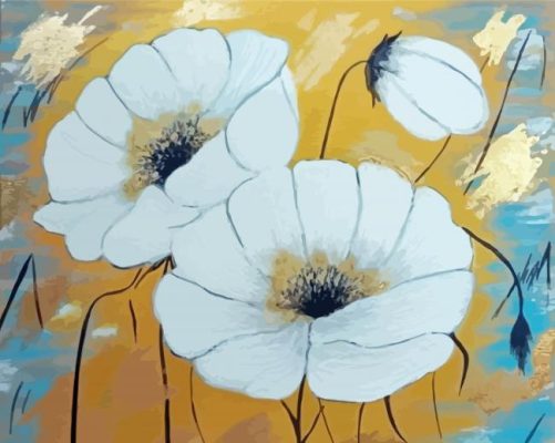 White Poppies Flowers Art Paint By Numbers