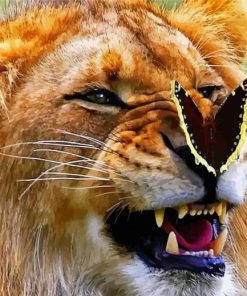 Close Up Lion With Butterfly Paint By Numbers