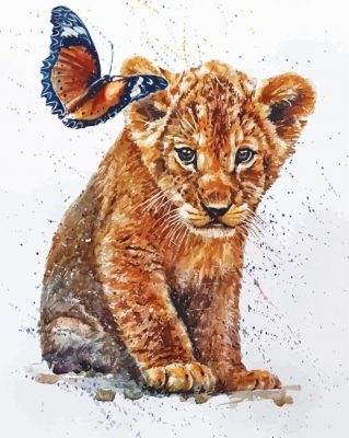 Little Lion With Butterfly Art Paint By Numbers