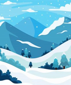 Snowy Mountains Cartoon Landscape Paint By Numbers