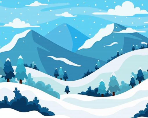 Snowy Mountains Cartoon Landscape Paint By Numbers