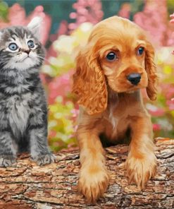 Tabby Kitten And Golden Spaniel Puppy Paint By Numbers