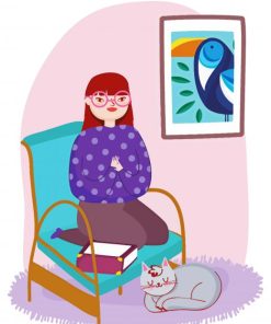 Young Woman In Chair With Cat Paint By Numbers