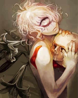 Anime Girl With Skull Paint By Numbers